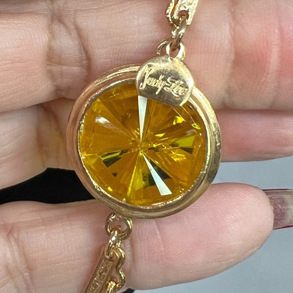 Vintage Judy Lee Gold Hue Colorful Cut Glass 50”L Necklace - Picture 8 of 8
